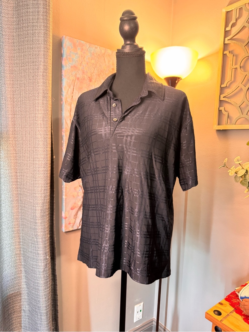 Burberry Polo Tee with Subtle Windowpane Texture